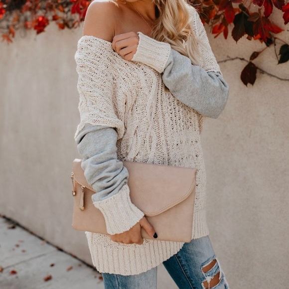 NWT Criss Cross Back Cable Knit Contrast Sweater - Picture 4 of 8